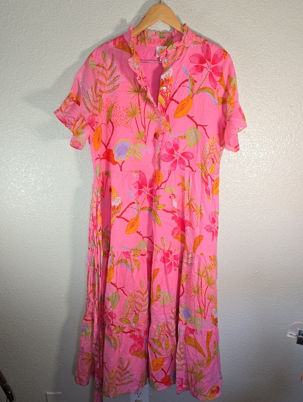 J. Marie Pink Floral Tiered Midi Dress